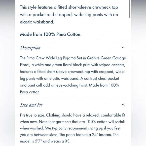 Lake Pajamas Pima Crew Wide Leg Pajama Set in Granite Green Cottage Floral - Picture 6 of 6